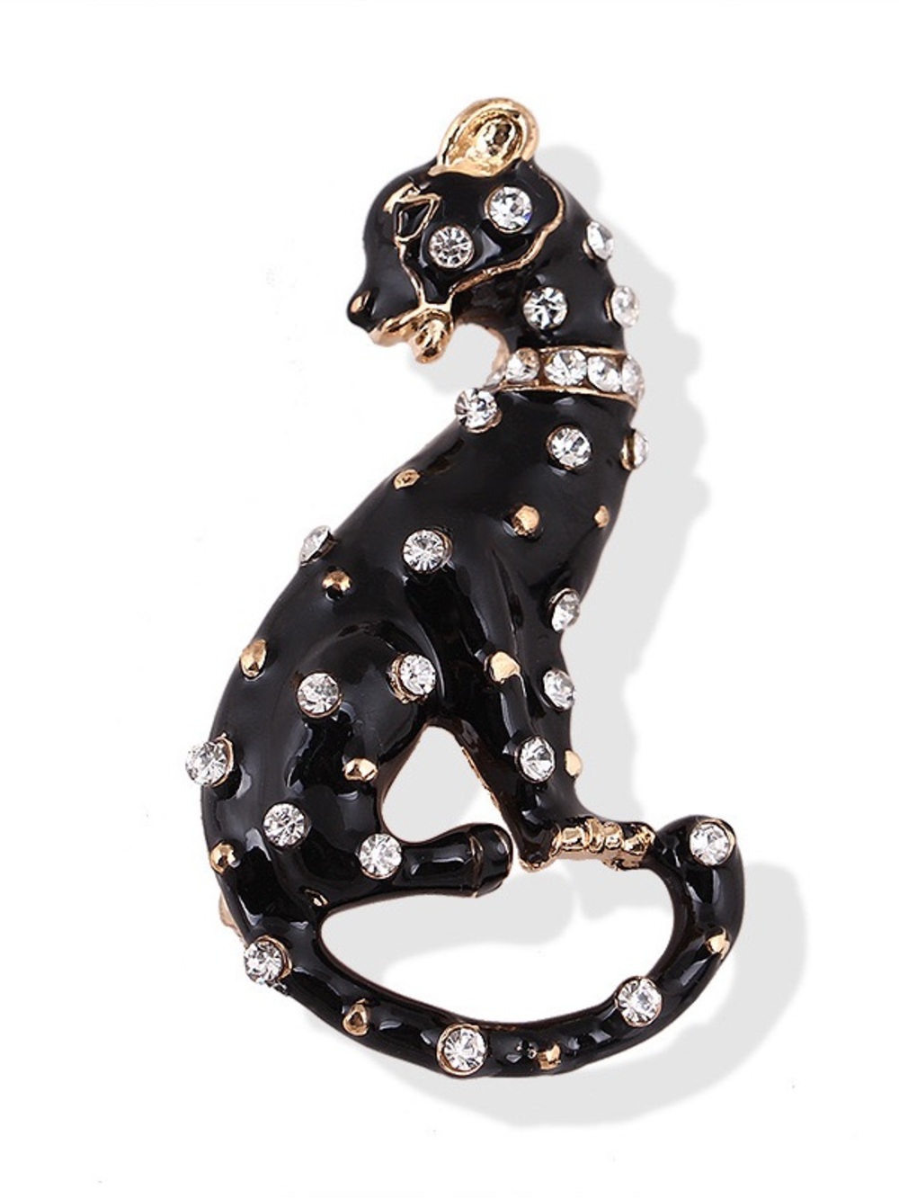 Black Panther Rhinestone Brooch Pin – Elegant Enamel Leopard Cat Lapel Pin.